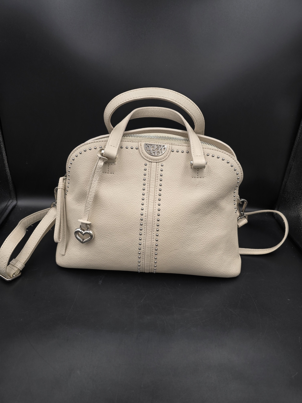 Brighton Cream Pebbled Leather Satchel with Heart Charm